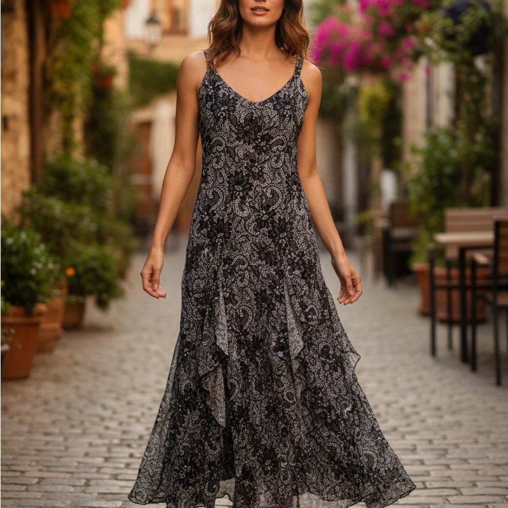 KAYA Black and White Chiffon Flowy Textured Dress Size XS